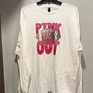 Gildan White Long Sleeve Shirt with Pink Out Graphic Football 2XL NWOT